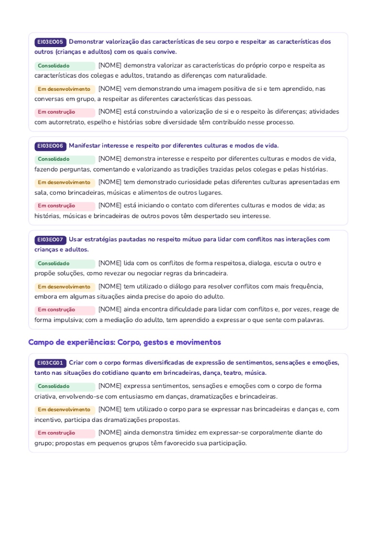 Página do banco de frases pela BNCC